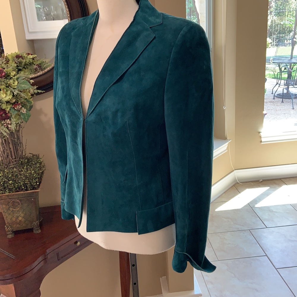 Akris Goat Skin Leather Jacket (Teal) - Picture 5 of 16